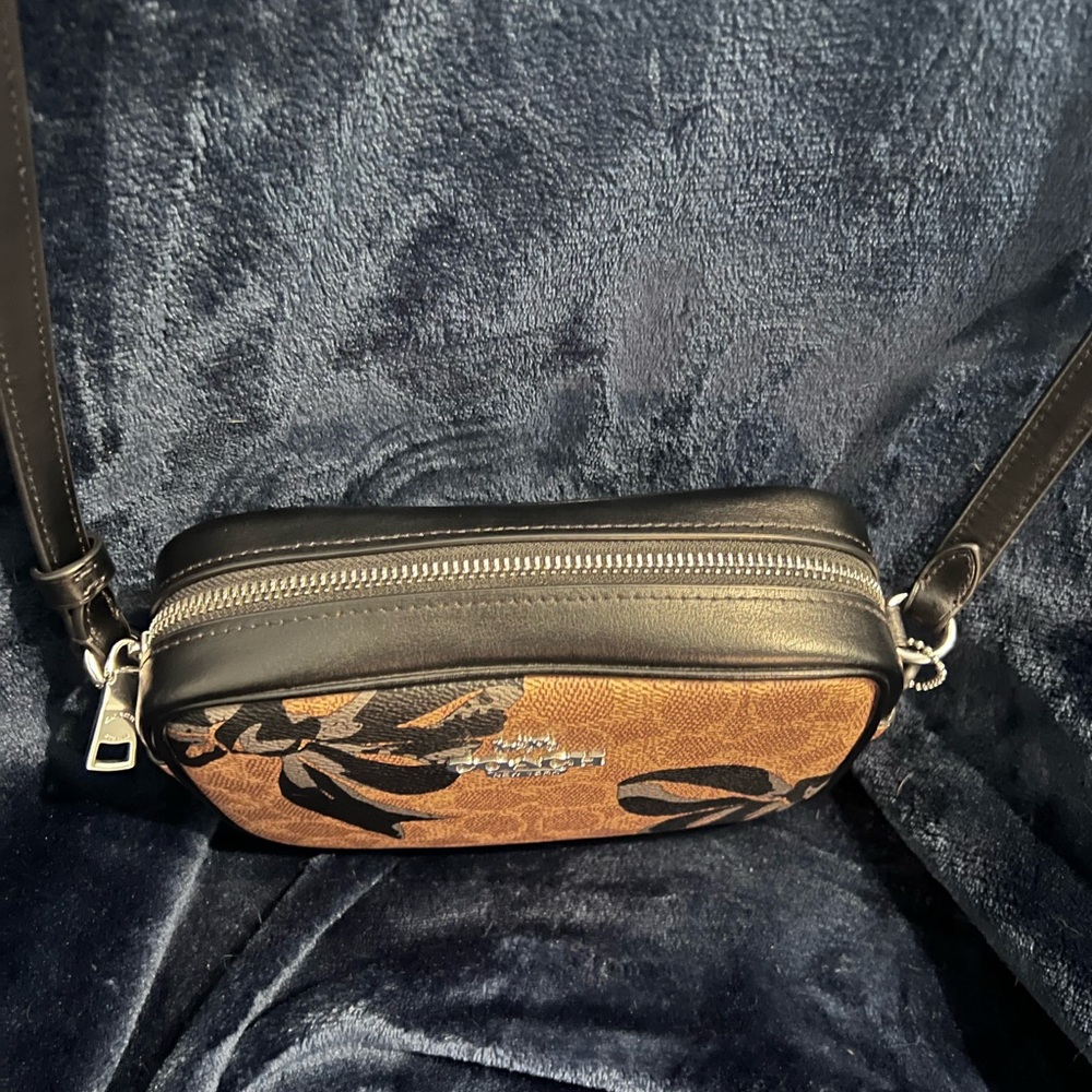 Coach Tan and Black Floral Crossbody Bag - Picture 4 of 5